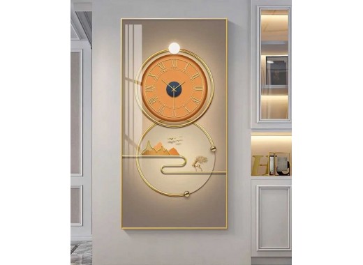 Crystal Orange Gold Clock Painting With Led Light 70*140 Cm
